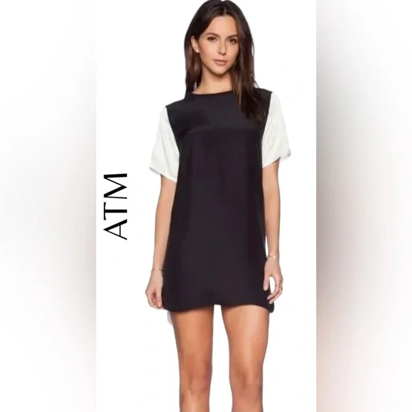 atm black dress ATM Womens Slip Dress Black Silk Floral V-Neck Knee Length Sleeveless main image 1